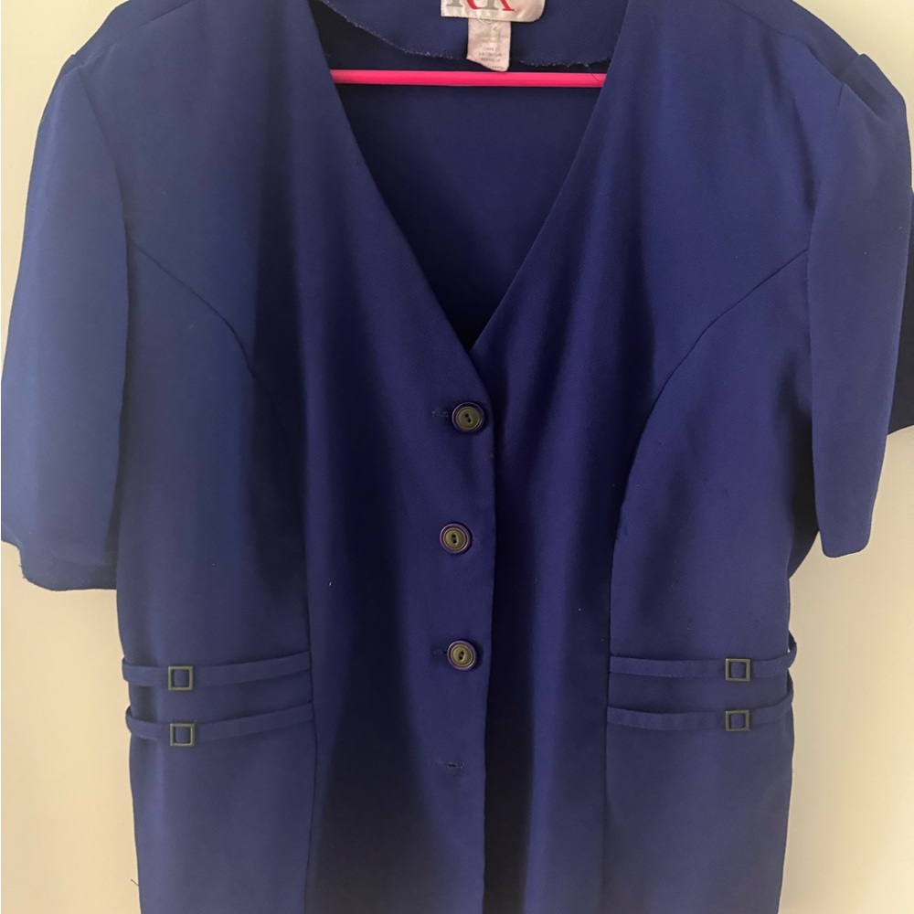 R&K Royal Blue Women's Button-Down Short Sleeve Blazer w/ Buckle Accents